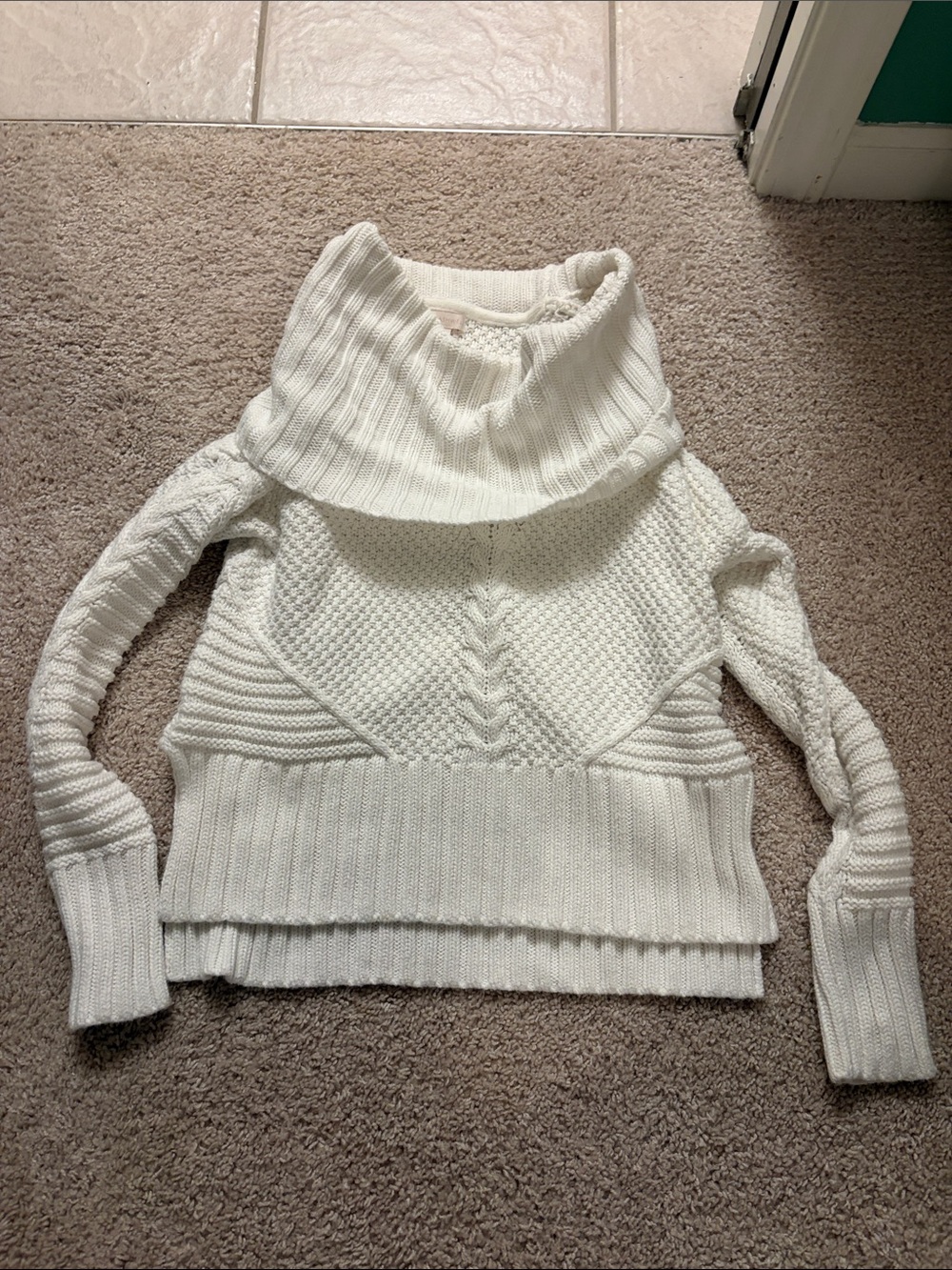 Women's Ivory Cable & Rib Cowl Neck Sweater